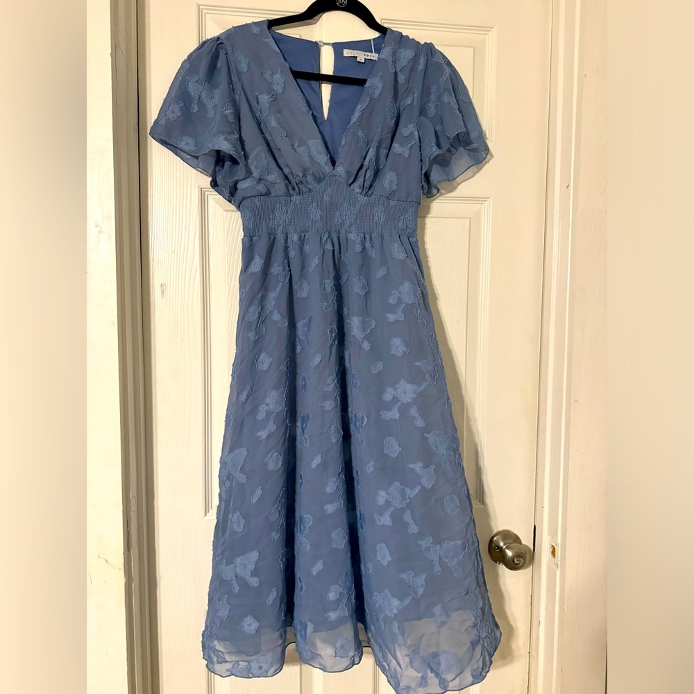 Dainty chiffon midi dress with subtle floral accents-periwinkle shade